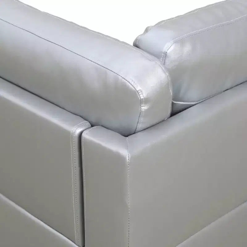 Light Grey Semi-PU Leather L-Shaped Sectional Sofa with Storage Ottoman