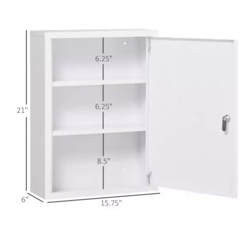 3-Tier Steel Locking Wall Cabinet 16x21, Medicine Cabinet with 2 Keys