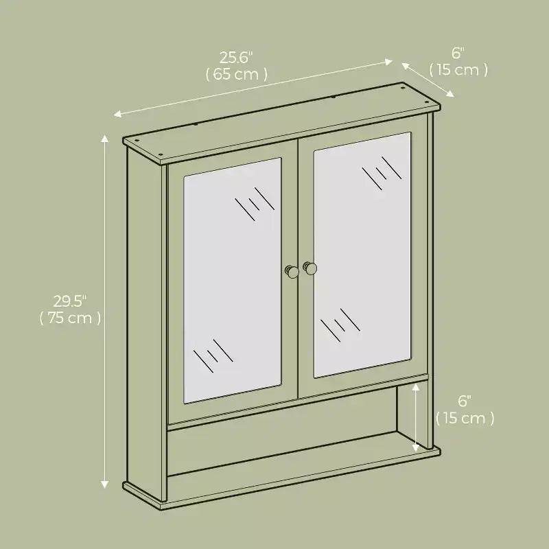 Wall-Mounted Bathroom Cabinet with 2 Mirrored Doors & Adjustable Shelf, White