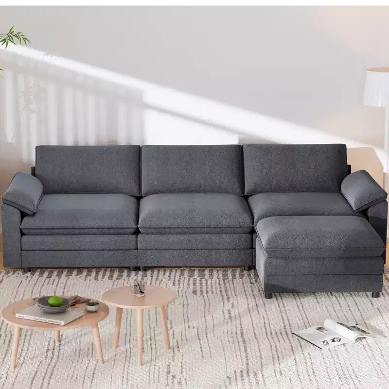 117" L-Shape Sectional Sofa with Storage Ottoman, 3-Seat