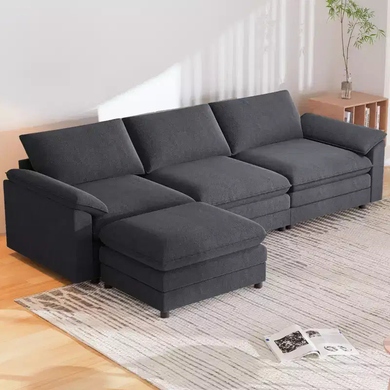 117" L-Shape Sectional Sofa with Storage Ottoman, 3-Seat