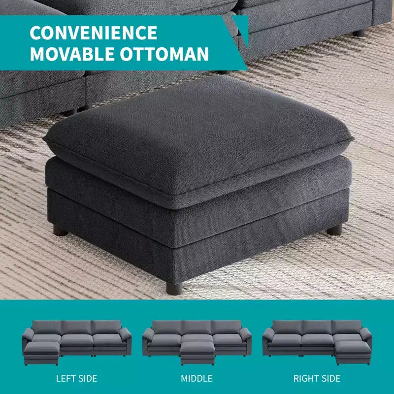 117" L-Shape Sectional Sofa with Storage Ottoman, 3-Seat