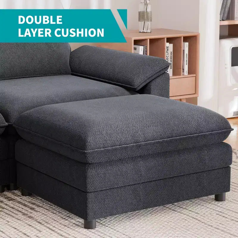 117" L-Shape Sectional Sofa with Storage Ottoman, 3-Seat