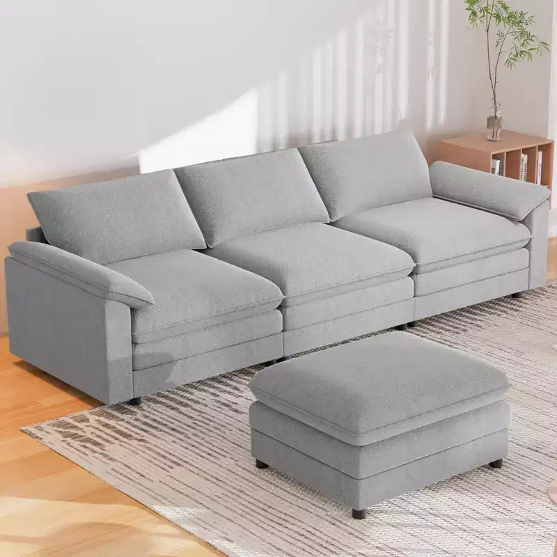 117" L-Shape Sectional Sofa with Storage Ottoman, 3-Seat