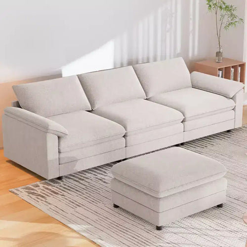 117" L-Shape Sectional Sofa with Storage Ottoman, 3-Seat