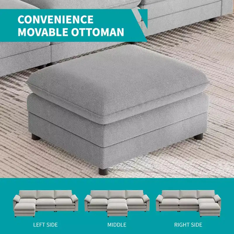 117" L-Shape Sectional Sofa with Storage Ottoman, 3-Seat