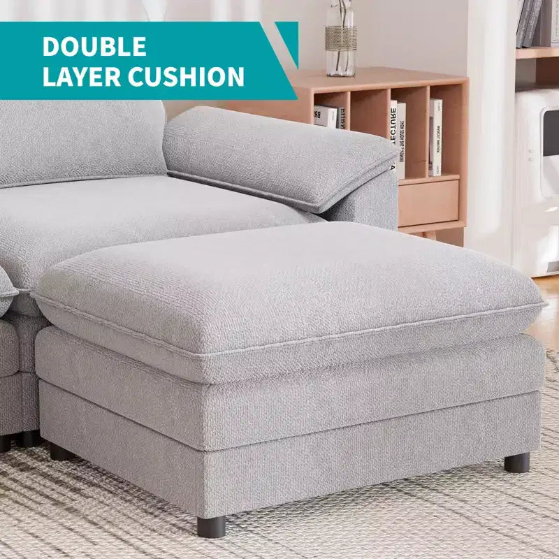 117" L-Shape Sectional Sofa with Storage Ottoman, 3-Seat