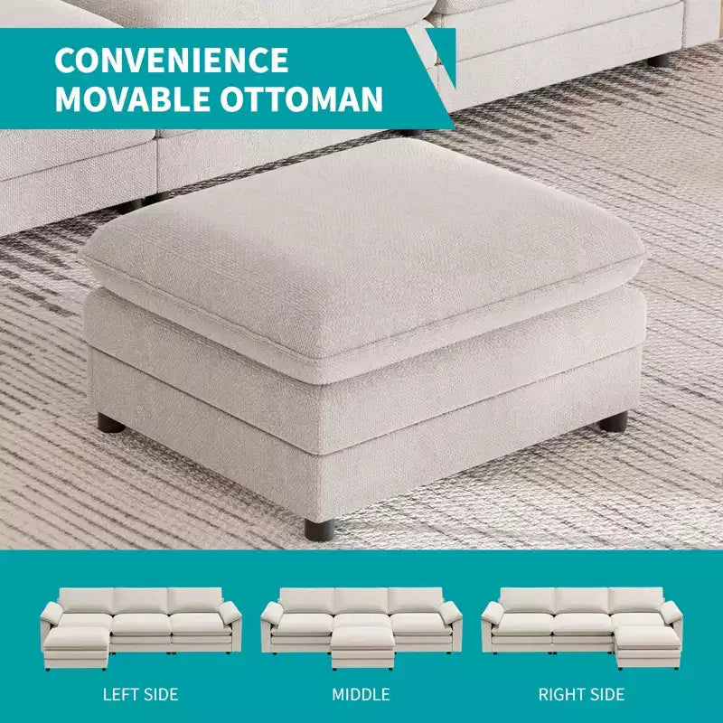117" L-Shape Sectional Sofa with Storage Ottoman, 3-Seat