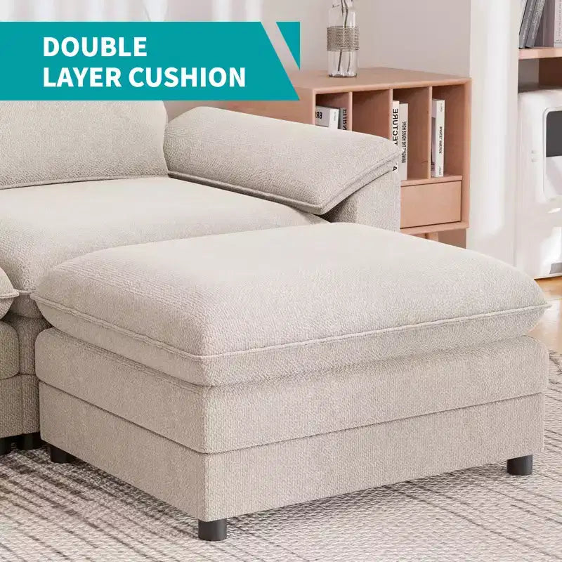 117" L-Shape Sectional Sofa with Storage Ottoman, 3-Seat