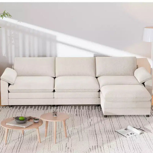 Mjkone 117''Sectional Sofa, L Shape Sofa, Cloud Couch Dupe with Movable Ottoman, 3-Seat Sofa for Living Room and Apartment