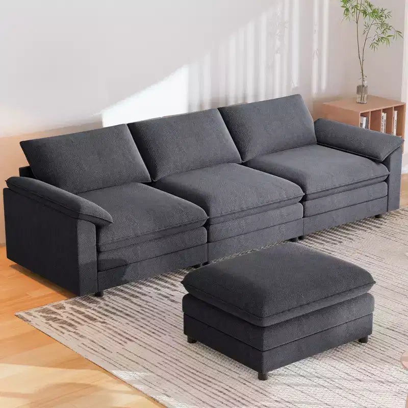 117" L-Shape Sectional Sofa with Storage Ottoman, 3-Seat