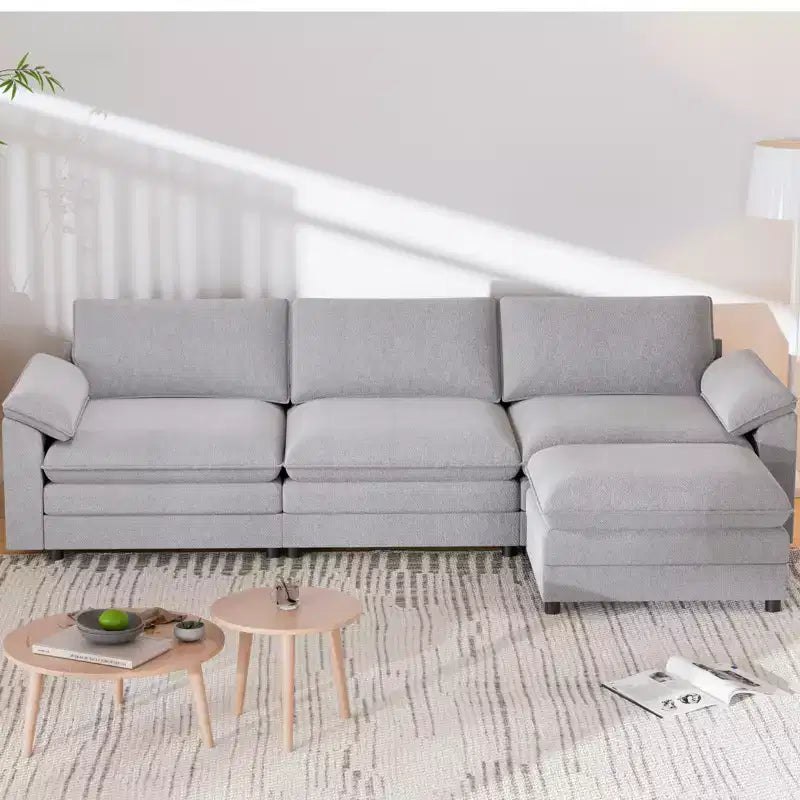 117" L-Shape Sectional Sofa with Storage Ottoman, 3-Seat