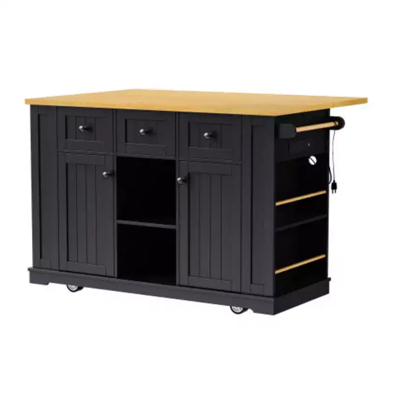 53" White Large Kitchen Island with Drop Leaf & 5 Wheels