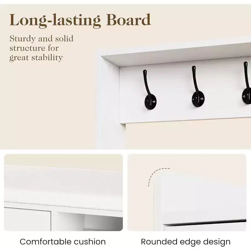 7-in-1 Hall Tree with Hidden Shoe Storage, Entryway Bench with Coat Rack and Pegboard, Coat Rack with Bench Mudroom Storage