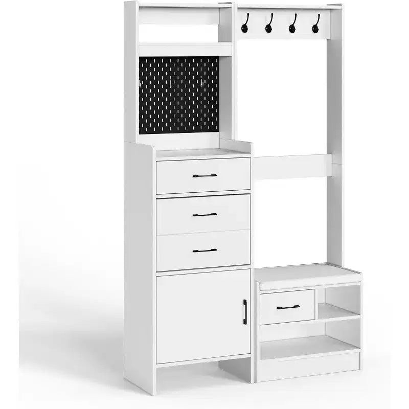 7-in-1 Hall Tree with Hidden Shoe Storage, Entryway Bench with Coat Rack and Pegboard, Coat Rack with Bench Mudroom Storage