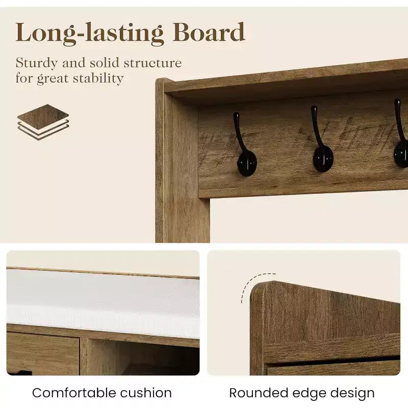 7-in-1 Hall Tree with Hidden Shoe Storage, Entryway Bench with Coat Rack and Pegboard, Coat Rack with Bench Mudroom Storage