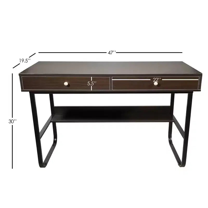 Simple Wooden Writing Computer Study Desk with Drawers for Home Office, Brown, 47