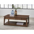 Signature Design by  Mid-Century Modern Rectangular Coffee Table with Storage Drawer, Casters & Shelf, Brown