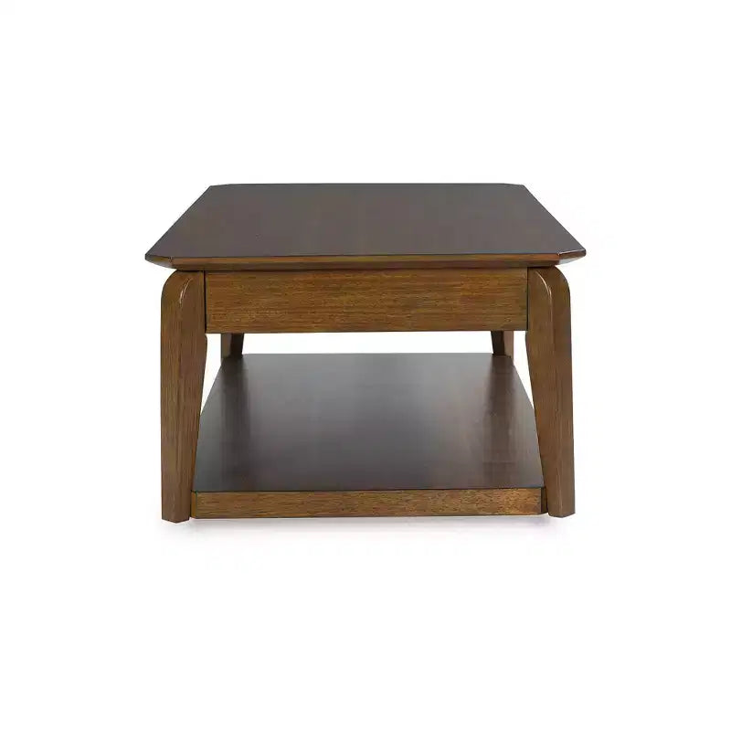 Signature Design by  Mid-Century Modern Rectangular Coffee Table with Storage Drawer, Casters & Shelf, Brown