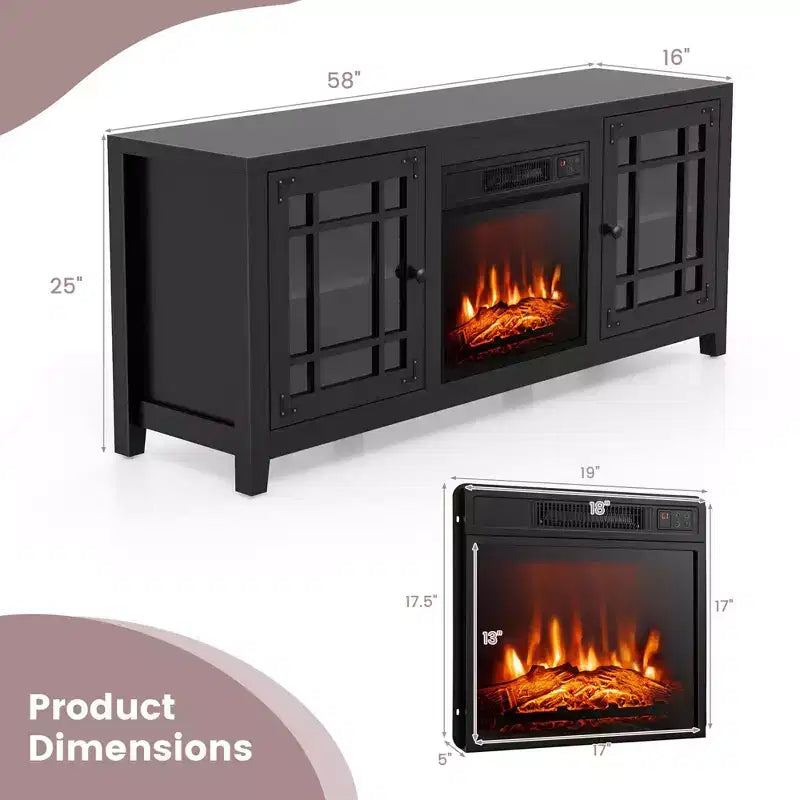 58" Fireplace TV Stand for TVs up to 65", 1400W Electric Fireplace