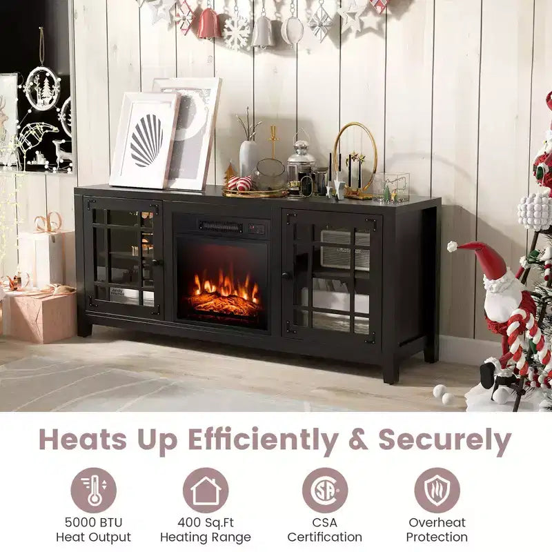 58" Fireplace TV Stand for TVs up to 65", 1400W Electric Fireplace