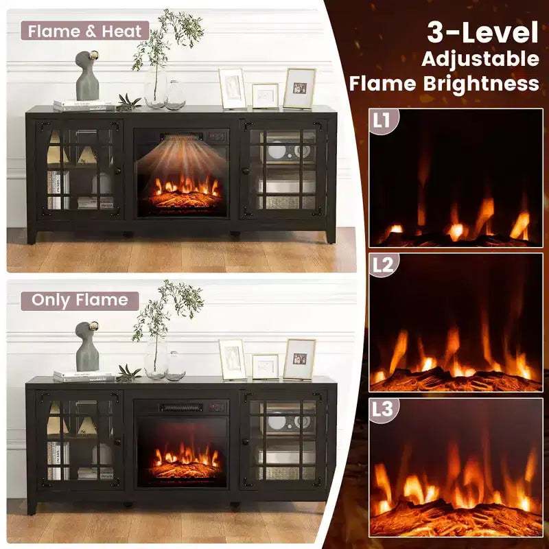 58" Fireplace TV Stand for TVs up to 65", 1400W Electric Fireplace