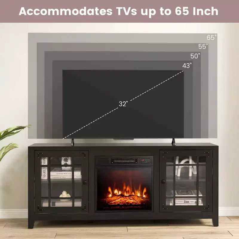 58" Fireplace TV Stand for TVs up to 65", 1400W Electric Fireplace