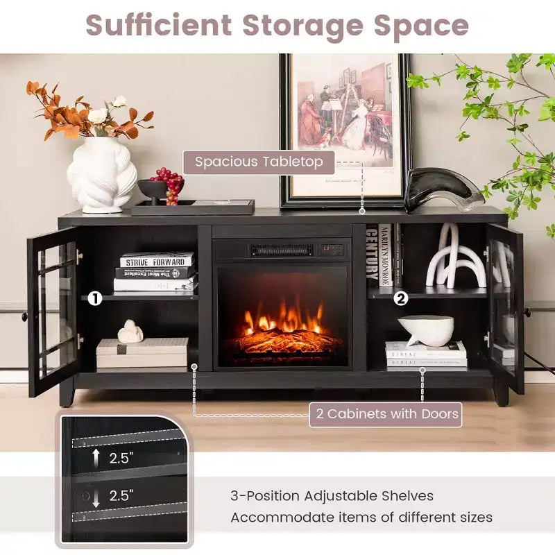 58" Fireplace TV Stand for TVs up to 65", 1400W Electric Fireplace