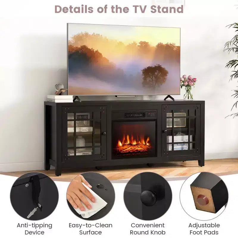 58" Fireplace TV Stand for TVs up to 65", 1400W Electric Fireplace