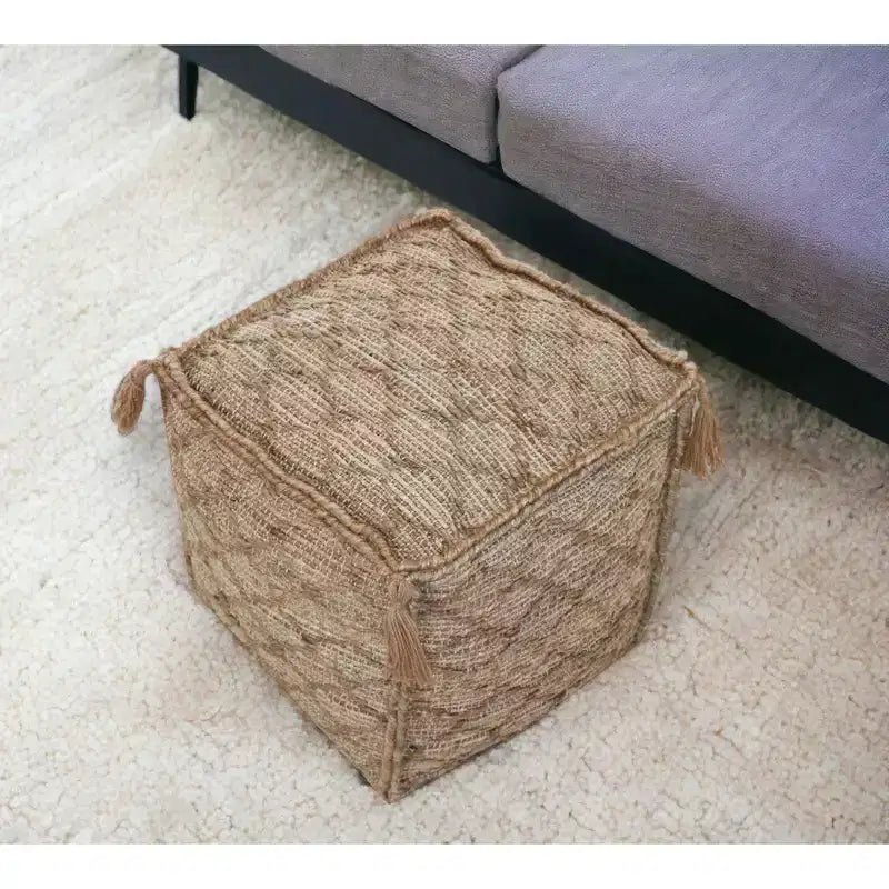 18" Brown Jute Cube Trellis Pouf Ottoman