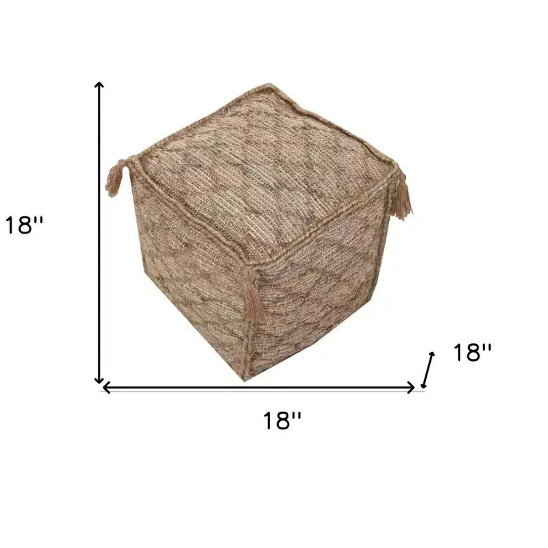 18" Brown Jute Cube Trellis Pouf Ottoman