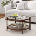 31" Round Coffee Table with Tempered Glass Top & Rattan Shelf