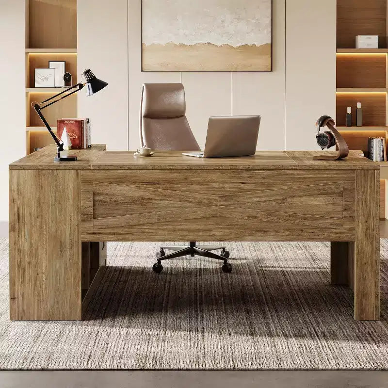 70.87" L-Shaped Executive Desk with File Cabinet