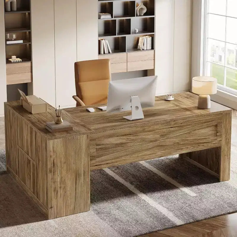 70.87" L-Shaped Executive Desk with File Cabinet