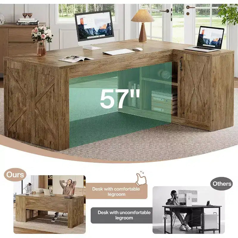 70.87" L-Shaped Executive Desk with File Cabinet