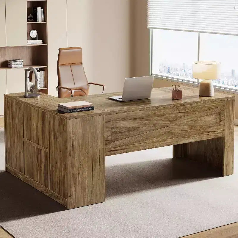 70.87" L-Shaped Executive Desk with File Cabinet