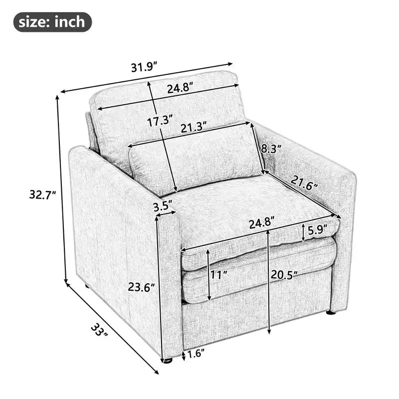 89" Upholstered 3-Seater Cloud Sofa with Double Cushion