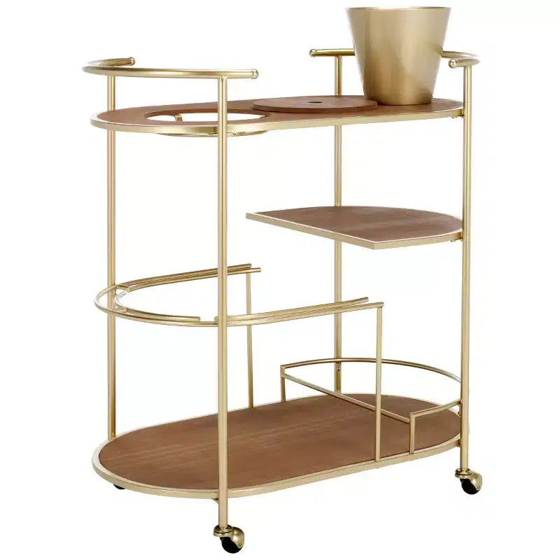 2-Tier Bar Cart with Bucket, Brushed Gold/Natural