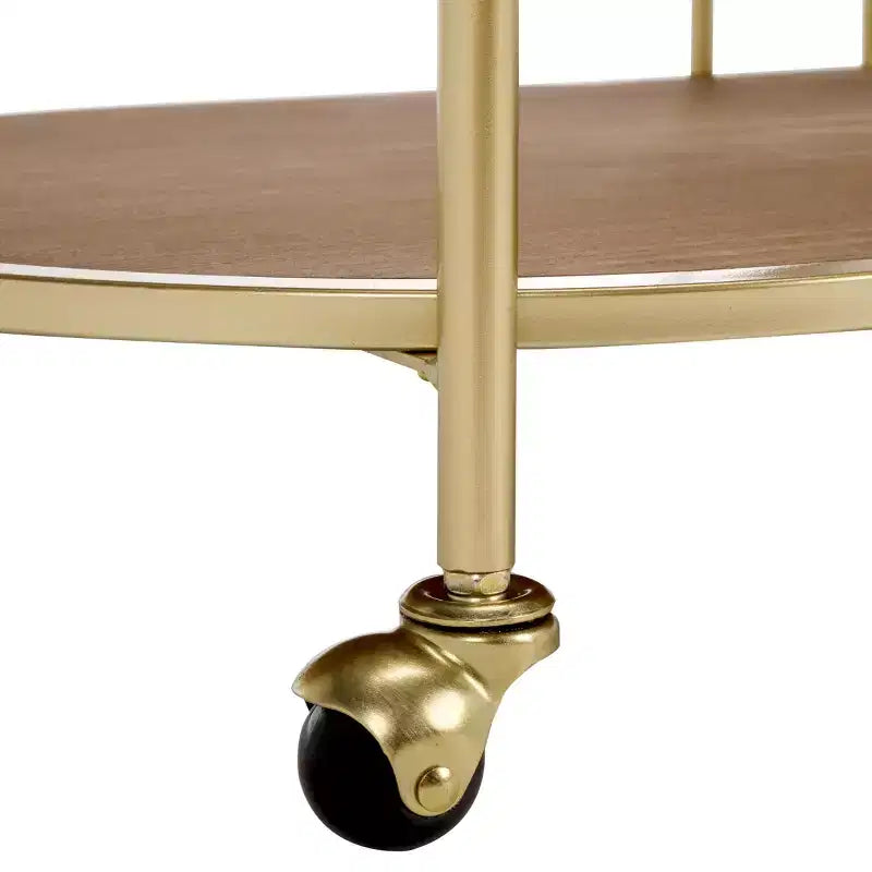 2-Tier Bar Cart with Bucket, Brushed Gold/Natural