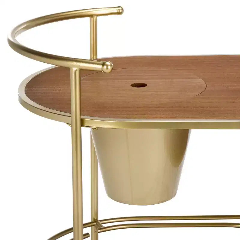 2-Tier Bar Cart with Bucket, Brushed Gold/Natural