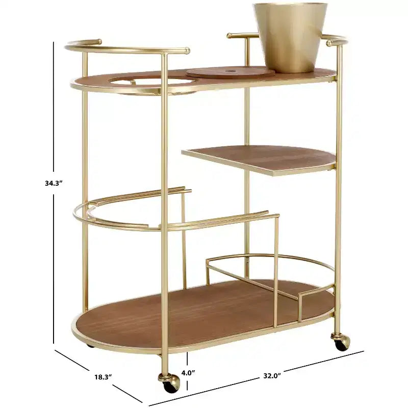2-Tier Bar Cart with Bucket, Brushed Gold/Natural