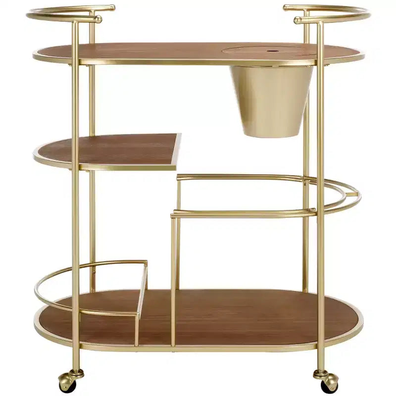 2-Tier Bar Cart with Bucket, Brushed Gold/Natural