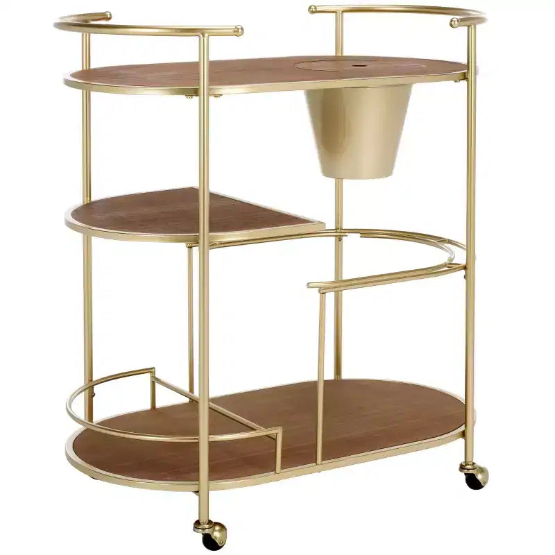 2-Tier Bar Cart with Bucket, Brushed Gold/Natural