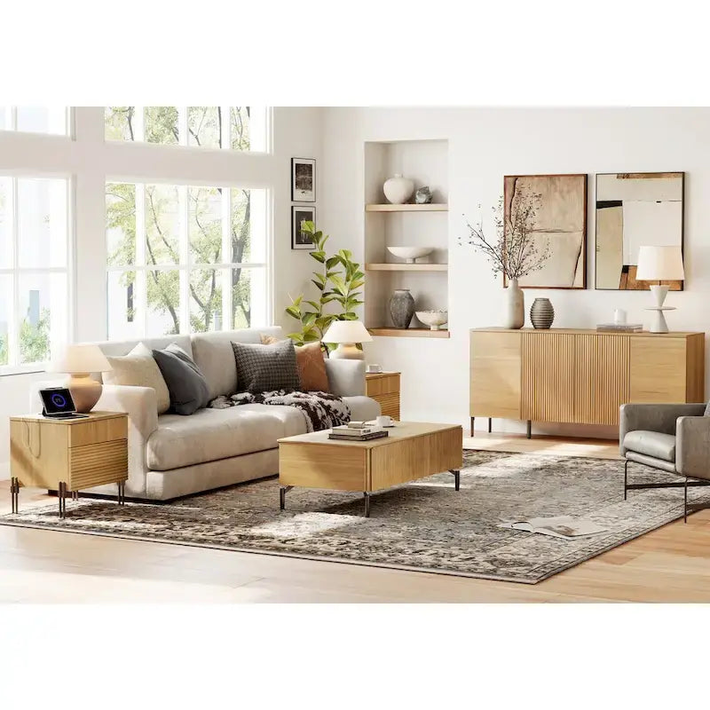 WAMPAT 3-Piece Modern Bedroom Furniture Set, Includes Sideboard Buffet Cabinet, Set of 2 Night Stands,