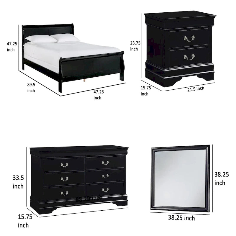 Fy Four Piece Queen Size Bedroom Set, Antique Nickel Metal Handles, Black