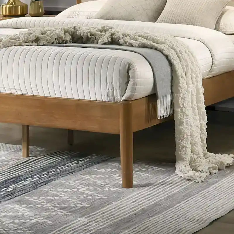 Roundhill Furniture Vichy 5-Piece Rattan Bedroom Set with Upholstered Queen Bed, Chest, Dresser, Mirror, and 2 Nightstands