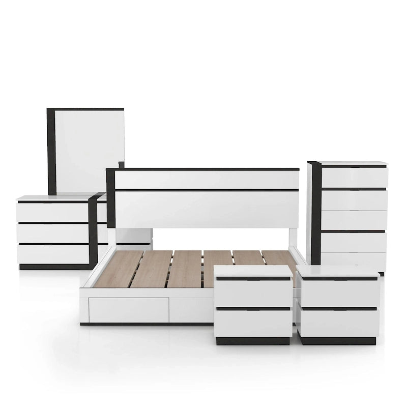 Conjira Modern White Wood 6-Piece Storage Platform Bedroom Set with USBs by Furniture of America