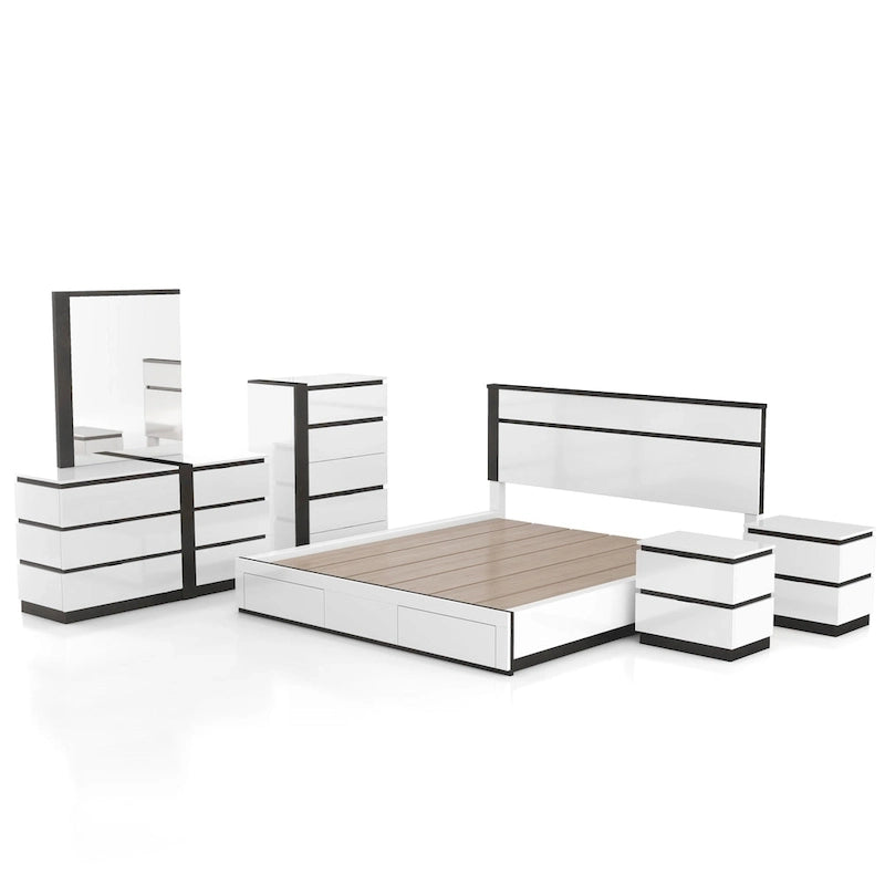 Conjira Modern White Wood 6-Piece Storage Platform Bedroom Set with USBs by Furniture of America