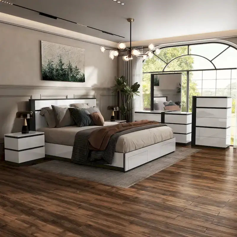 Conjira Modern White Wood 6-Piece Storage Platform Bedroom Set with USBs by Furniture of America