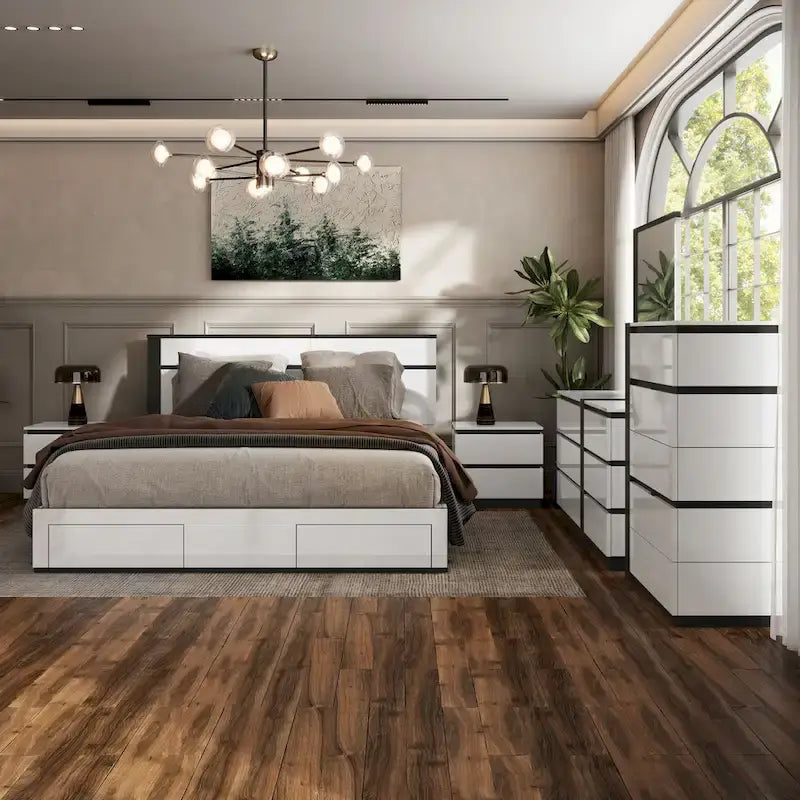 Conjira Modern White Wood 6-Piece Storage Platform Bedroom Set with USBs by Furniture of America
